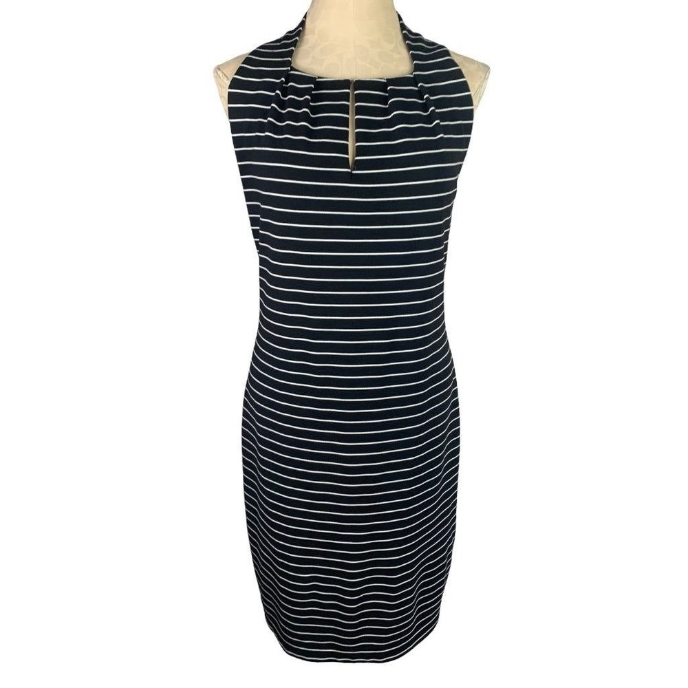 Medium Max Studio Black White Striped Sleeveless‎ Sheath Dress Ribbed Knit